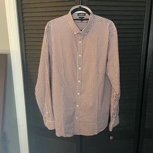 Express Red/White Checkered Slim Performance Dress Shirt
